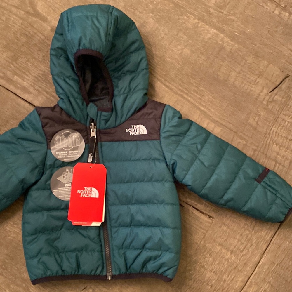 NWT North Face, infant perrito jacket, reversible, 12-18 mnths, dark green&black